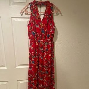 Maxi red floral summer dress. Size S